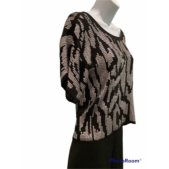 MADISON MARCUS BLACK SILK SEQUIN TOP S - Picture 3 of 8
